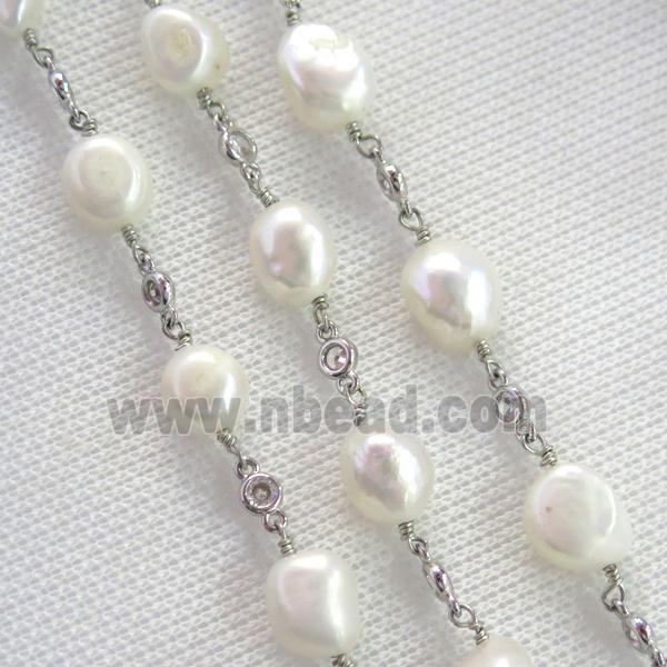 white Pearl chain with zircon, platinum plated