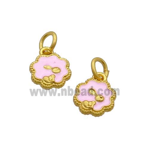 Alloy Rabbit Pendant Pink Enamel Duck Gold