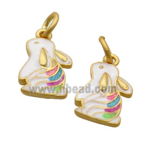 Alloy Rabbit Pendant White Enamel Duck Gold