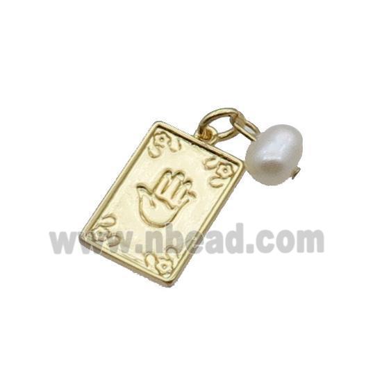 Copper Hand Pendant With Pearl Rectangle Gold Plated