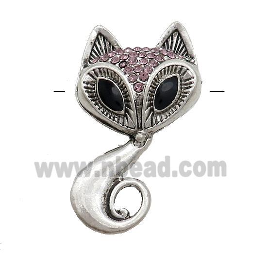 Tibetan Style Zinc Cat Charm Pendant Pave Rhinestone Antique Silver