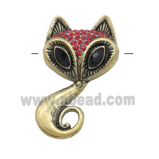 Tibetan Style Zinc Cat Charm Pendant Pave Rhinestone Antique Gold