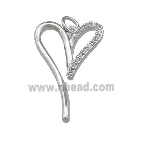 Copper Heart Pendant Pave Zircon Platinum Plated