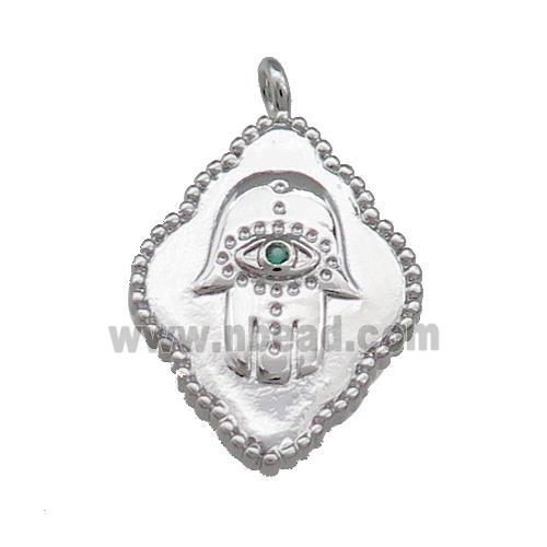 Copper Hamsahand Charms Pendant Evil Eye Pave Zircon Platinum Plated