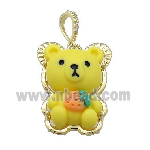 Yellow Resin Bear Pendant Gold Plated