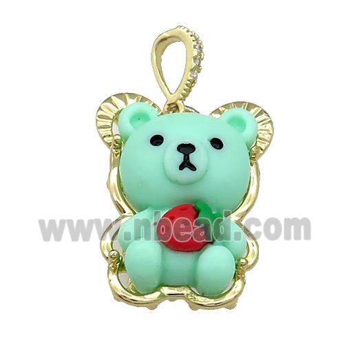 Green Resin Bear Pendant Gold Plated