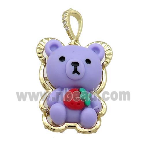 Purple Resin Bear Pendant Gold Plated