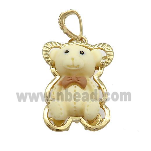 Khaki Resin Bear Pendant Gold Plated