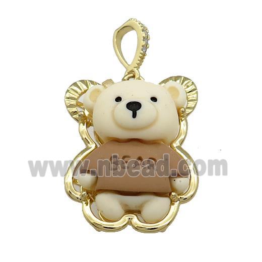 Khaki Resin Bear Pendant Gold Plated