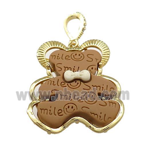 Chocolate Resin Bear Pendant Gold Plated