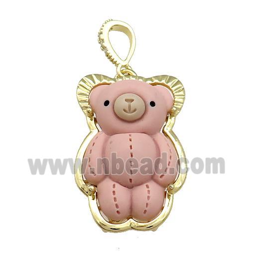 Pink Resin Bear Pendant Gold Plated