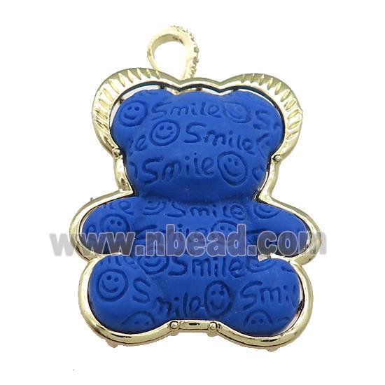 Blue Resin Bear Pendant Gold Plated