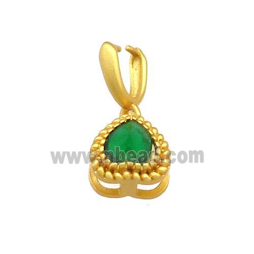 Copper Heart Pendant Pave Jadeite Glass 18K Gold Plated