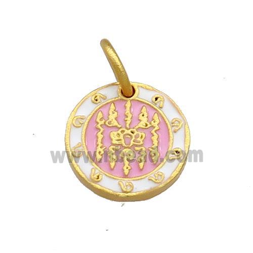 Copper Circle Pendant White Pink Cloisonne Buddhist Zodiac 18K Gold Plated