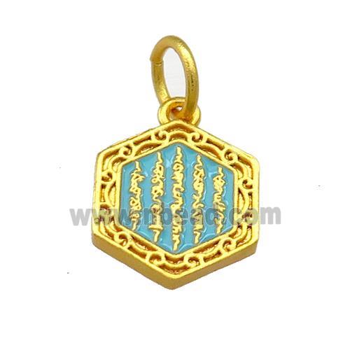 Copper Hexagon Pendant Teal Cloisonne Buddhist 18K Gold Plated