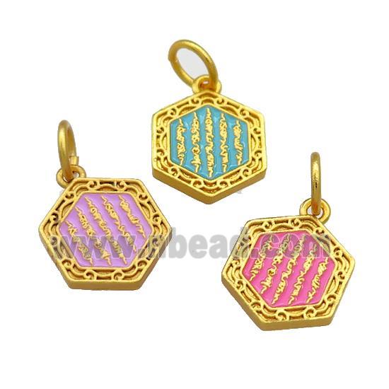 Copper Hexagon Pendant Cloisonne Buddhist 18K Gold Plated Mixed