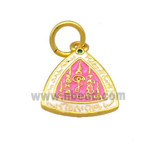 Copper Triangle Pendant Pink Cloisonne Buddhist 18K Gold Plated