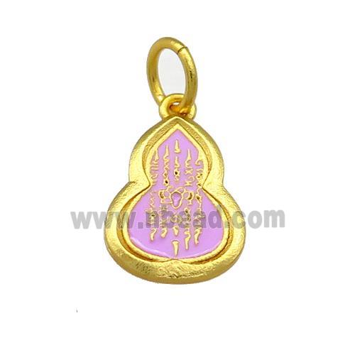 Copper Gourd Pendant Lavender Cloisonne Buddhist 18K Gold Plated