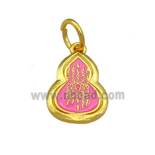 Copper Gourd Pendant Pink Cloisonne Buddhist 18K Gold Plated