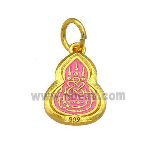 Copper Gourd Pendant Pink Cloisonne Buddhist 18K Gold Plated