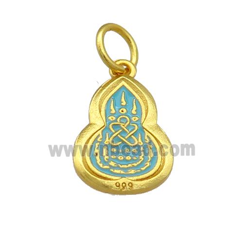 Copper Gourd Pendant Teal Cloisonne Buddhist 18K Gold Plated