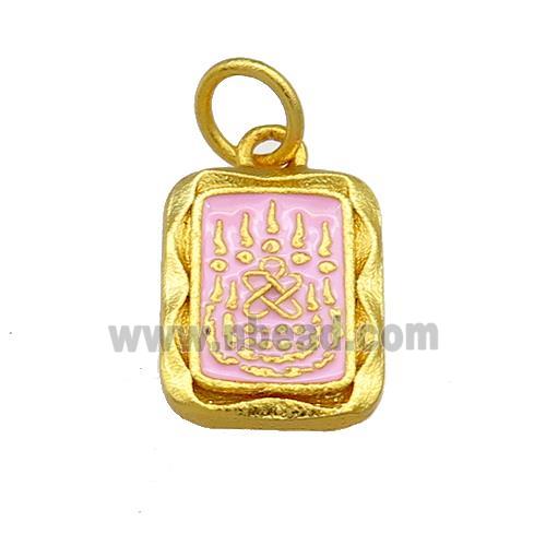 Copper Rectangle Pendant Pink Cloisonne Buddhist 18K Gold Plated