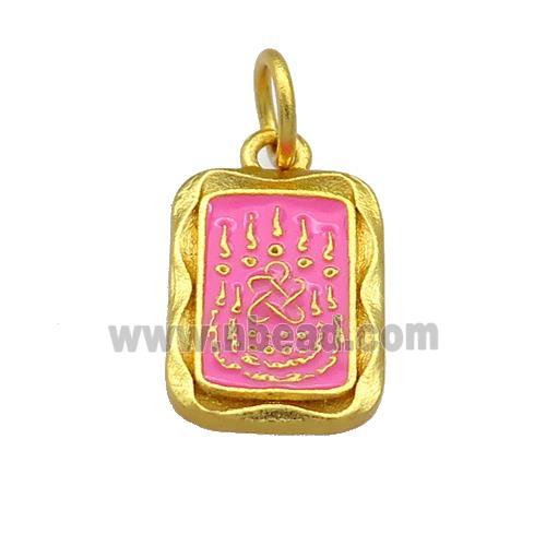 Copper Rectangle Pendant Pink Cloisonne Buddhist 18K Gold Plated