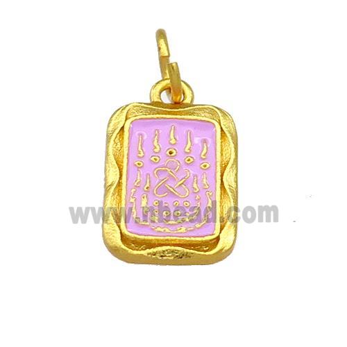 Copper Rectangle Pendant Lavender Cloisonne Buddhist 18K Gold Plated