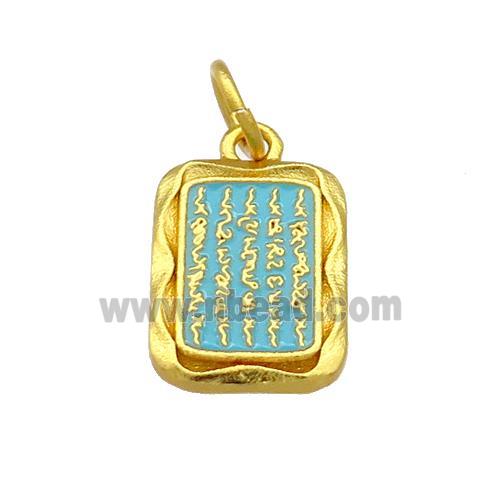 Copper Rectangle Pendant Teal Cloisonne Buddhist 18K Gold Plated