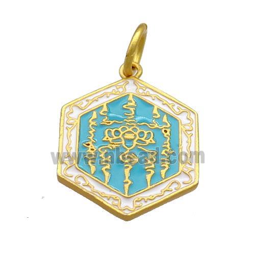 Copper Hexagon Pendant Teal Cloisonne Buddhist 18K Gold Plated