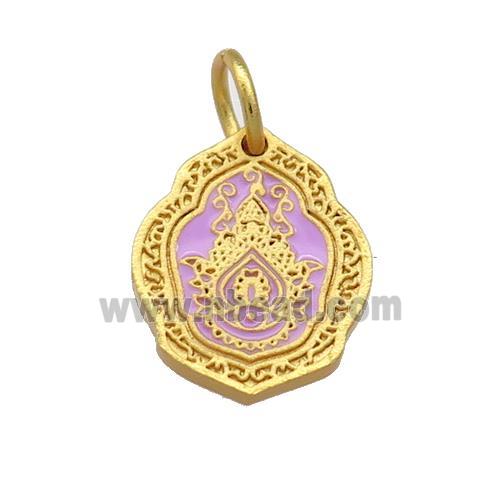 Copper Oavl Pendant Lavender Cloisonne Buddhist 18K Gold Plated