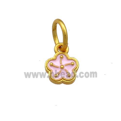 Copper Flower Pendant Pink Cloisonne 18K Gold Plated