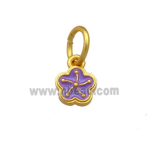 Copper Flower Pendant Purple Cloisonne 18K Gold Plated