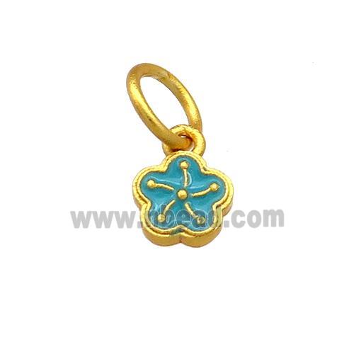 Copper Flower Pendant Teal Cloisonne 18K Gold Plated