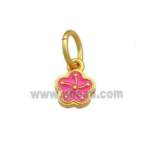 Copper Flower Pendant Pink Cloisonne 18K Gold Plated