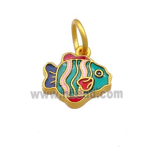 Copper Fish Pendant Multicolor Cloisonne 18K Gold Plated