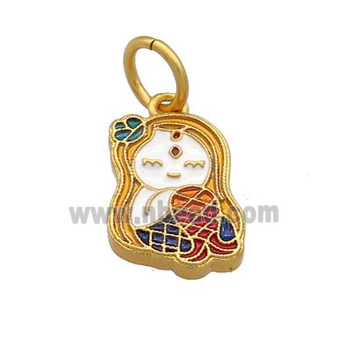 Copper Girls Pendant Multicolor Cloisonne 18K Gold Plated