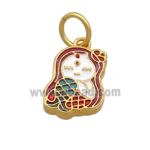 Copper Girls Pendant Multicolor Cloisonne 18K Gold Plated