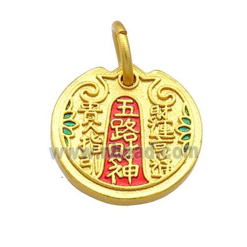 Copper Circle Pendant Fengshui Cloisonne 18K Gold Plated