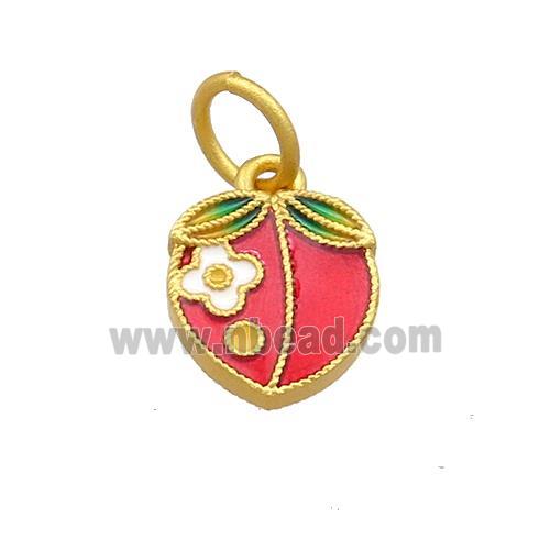 Copper Peach Pendant Multicolor Cloisonne 18K Gold Plated