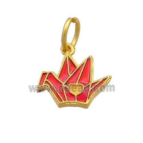 Copper Pendant Paper Crane Red Cloisonne 18K Gold Plated