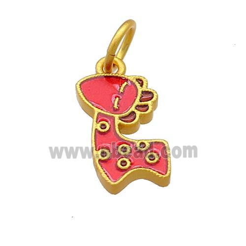 Copper Deer Pendant Red Cloisonne 18K Gold Plated