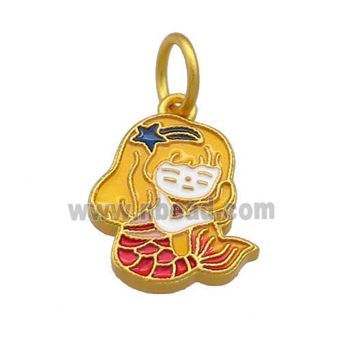 Copper Mermaid Pendant Multicolor Cloisonne 18K Gold Plated