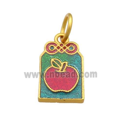 Copper Apple Pendant Multicolor Cloisonne 18K Gold Plated