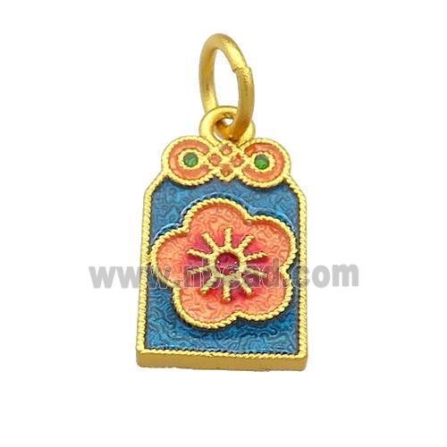 Copper Flower Pendant Multicolor Cloisonne 18K Gold Plated