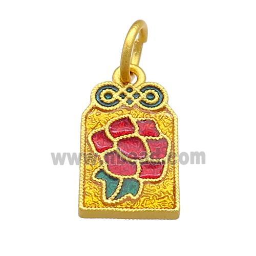 Copper Flower Pendant Multicolor Cloisonne 18K Gold Plated