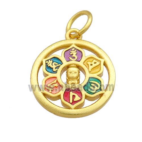 Copper Circle Pendant Multicolor Cloisonne Buddhist 18K Gold Plated