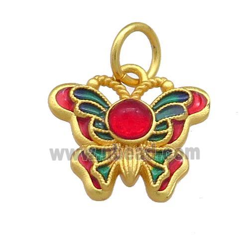 Copper Butterfly Pendant Multicolor Cloisonne 18K Gold Plated