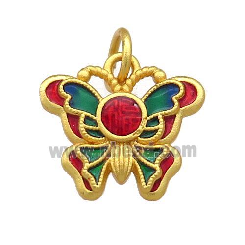 Copper Butterfly Pendant Multicolor Cloisonne 18K Gold Plated