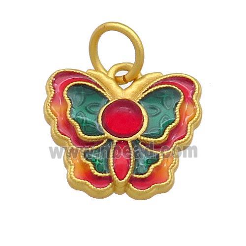 Copper Butterfly Pendant Multicolor Cloisonne 18K Gold Plated